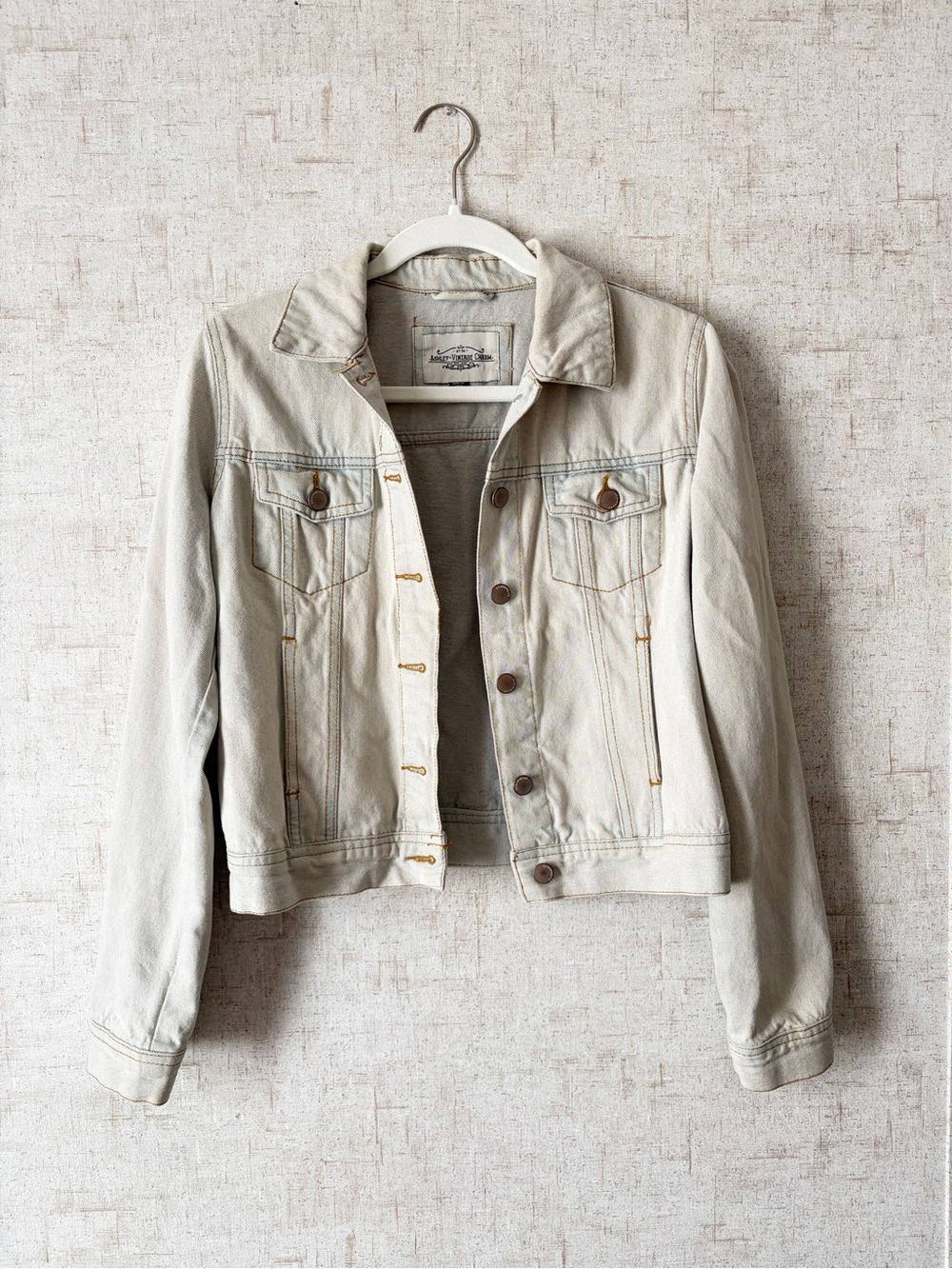 Cream Denim Jacket with Button-Front